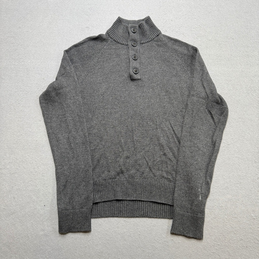 Banana Republic Sweater Men's Small Dark Gray Mockneck Knitted Quarter Pullover